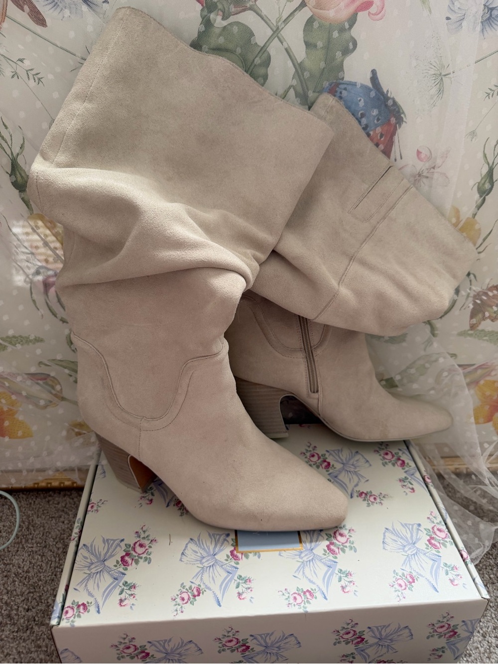 Vince Camuto Wide Calf White Suede Slouch Boots